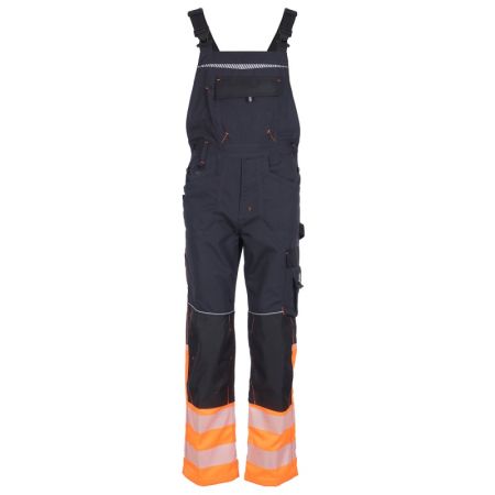 Pantaloni de lucru cu pieptar PRISMA REFLEX BLACK & ORANGE HV Vizibilitate ridicată